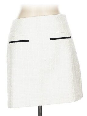 LOFT White Textured Mini Skirt with Black Pocket Trim